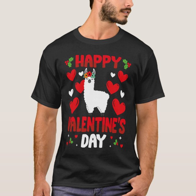Alla hjärtans dag Llama Heart Kärlek Animal T Shirt (Framsida)
