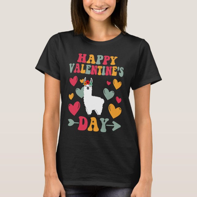 Alla hjärtans dag Llama Heart Kärlek Groovy T Shirt (Framsida)