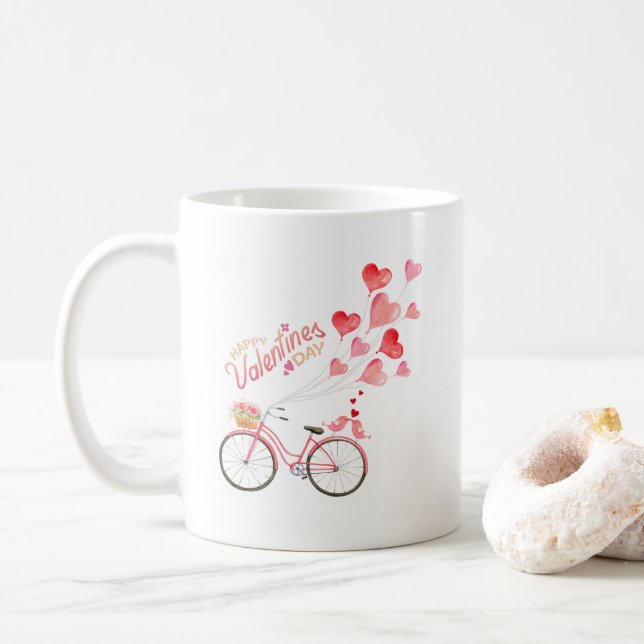 Alla hjärtans dag Love birds på Bicycle Hearts Kaffemugg (Med munk)