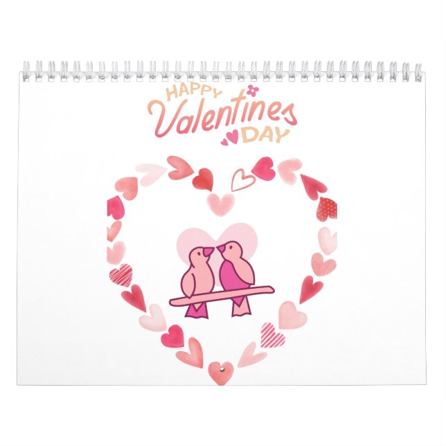 Alla hjärtans dag Love birds Rosa Hjärtat Utandnin Kalender (Omslag)