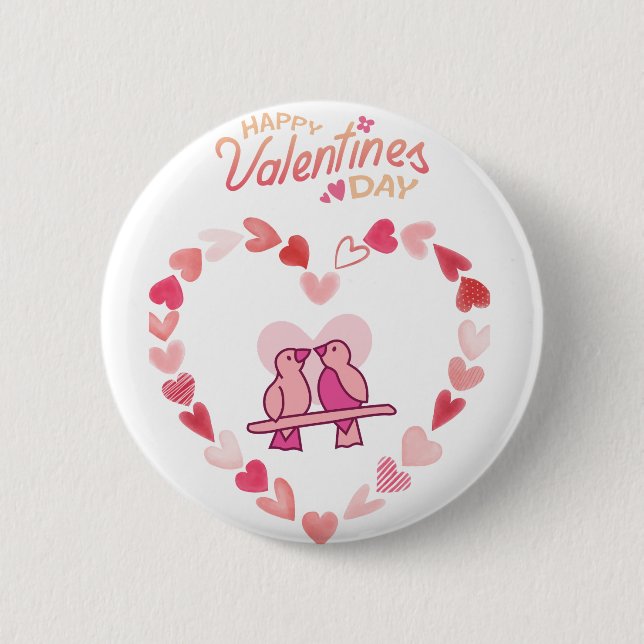 Alla hjärtans dag Love birds Rosa Hjärtat Utandnin Knapp (Framsida)