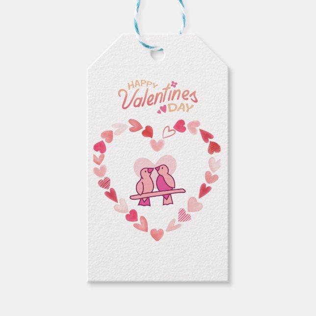 Alla hjärtans dag Love birds Rosa Hjärtat Utandnin Presentetikett (Framsidan)