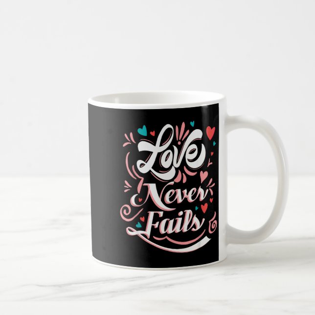 Alla hjärtans dag Love Never Fails Kaffemugg (Höger)