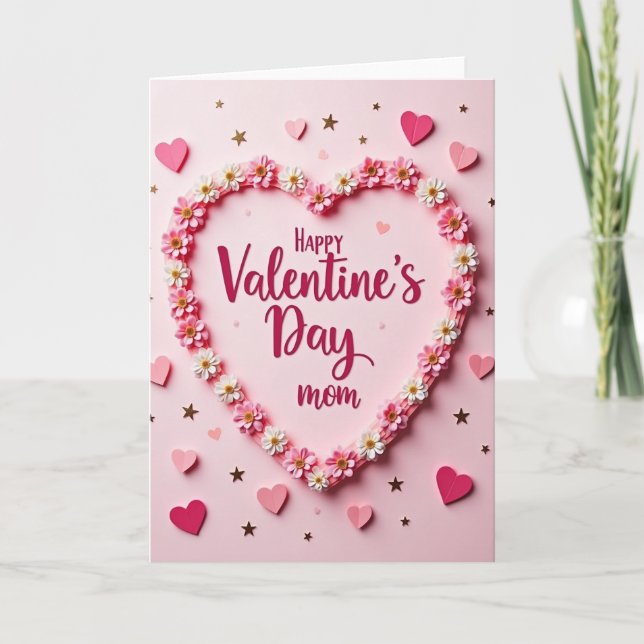 Alla hjärtans dag Mamma Blommigt Hjärtkort Kort (Framsida)