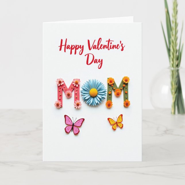 Alla hjärtans dag Mamma Pärlade Blommor Kort (Framsida)