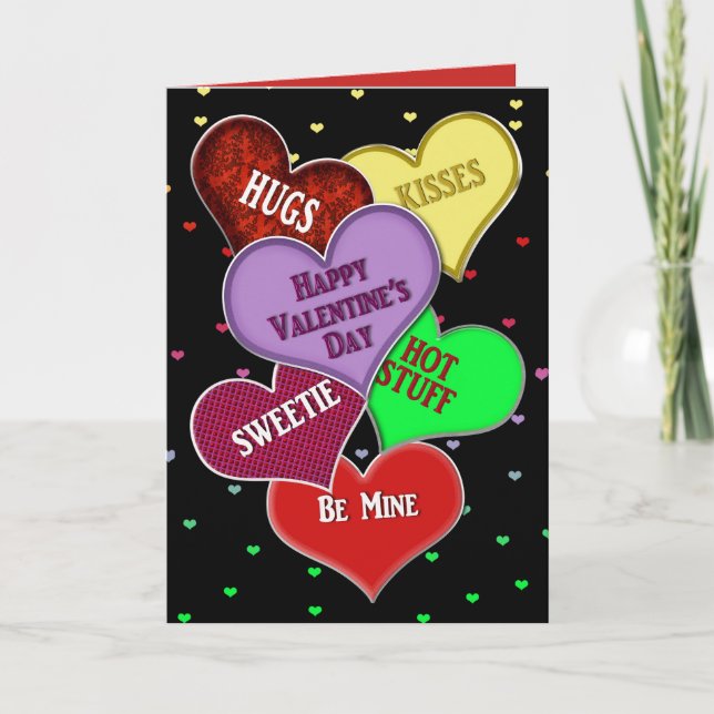 Alla hjärtans dag, många hjärtan med meddelanden (Framsida)