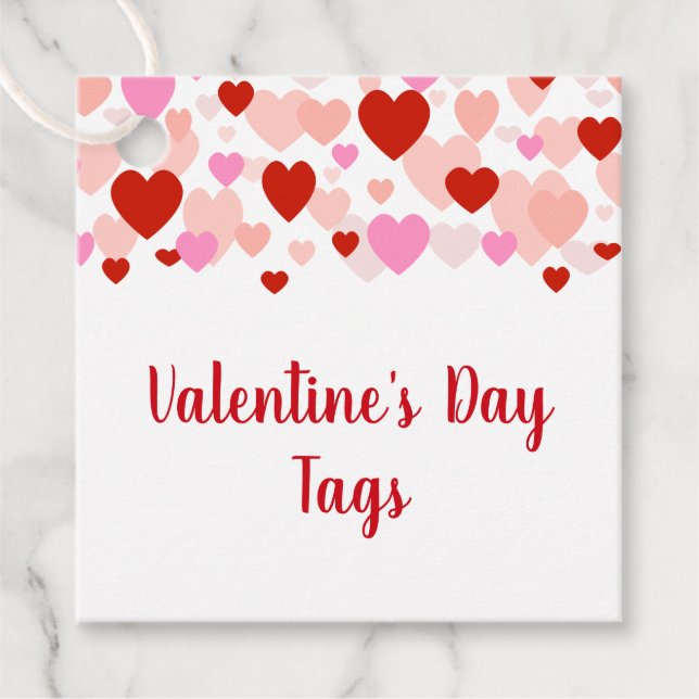 Alla hjärtans dag Märkre, Röd och Rosa Heart Gräns Gåvor Etiketter (Framsida)