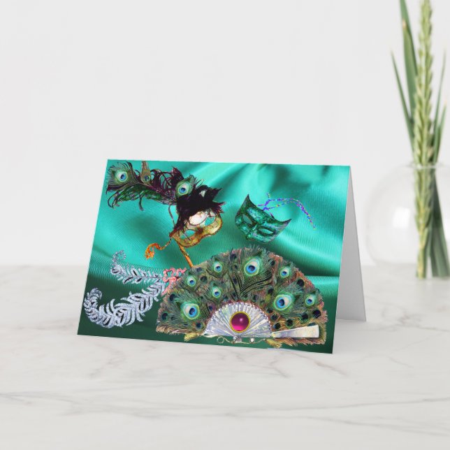 ALLA HJÄRTANS DAG MASQUERADE MASKS,PEACOCK FEATHER HELGKORT (Framsida)