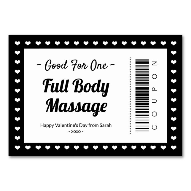 Alla hjärtans dag, massage Kärlek, par gåva Bordsnummer (Framsidan)