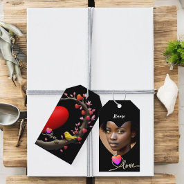 Alla hjärtans dag med kanariefågel presentetikett