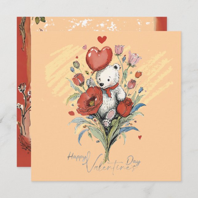 Alla hjärtans dag med rik teddybjörn julkort (Fram/baksida)