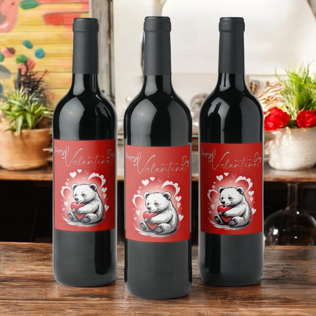 Alla hjärtans dag med Rikens Nalle Vinflaska Etikett (Skapare uppladdad)