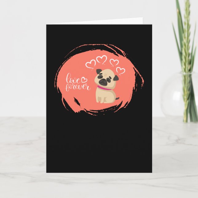 Alla hjärtans dag med söt pug hund kort (Framsida)