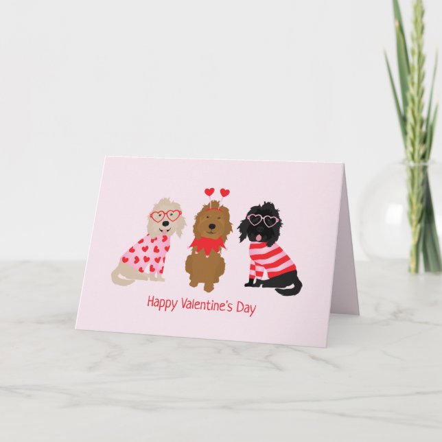 Alla hjärtans dag Mini Goldendoodle Hundar Helgkort (Framsida)