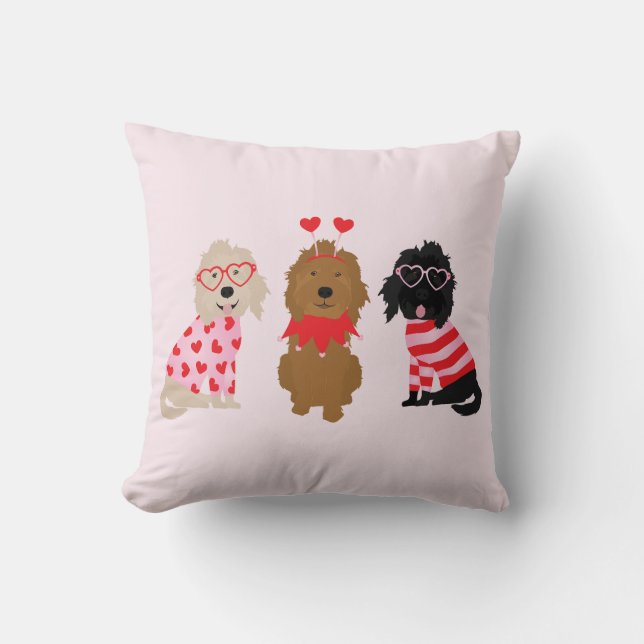 Alla hjärtans dag Mini Goldendoodle Hundar Kudde (Framsida)