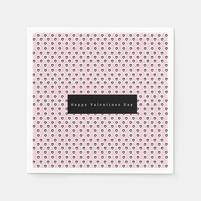 Alla hjärtans dag Mini Hearts Mönster Rosa Svart Pappersservett (Framsidan)