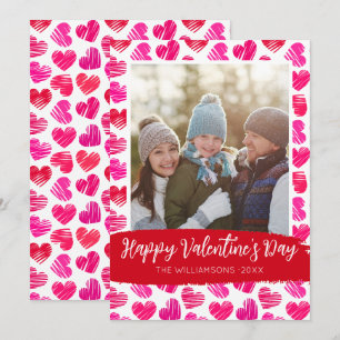 Alla hjärtans dag Modern Red Rosa Hearts Photo Julkort