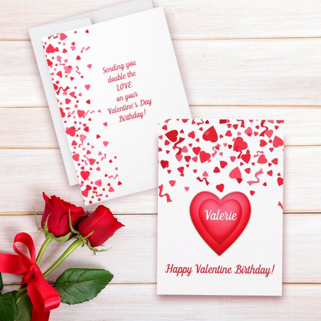 Alla hjärtans dag Modern röd konfetti hjärtan Anteckningskort (Valentine's Birthday Note Card with fun red confetti hearts design that you can personalize..)