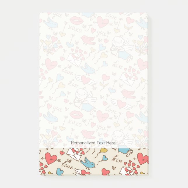 Alla hjärtans dag Mönster med Cupid Post-it Block (Framsida)