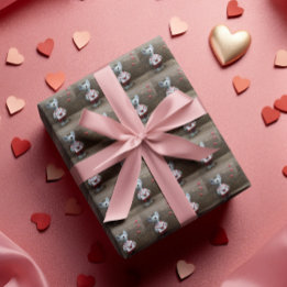 Alla hjärtans dag Mouse Red Hearts Rustic Wood Presentpapper