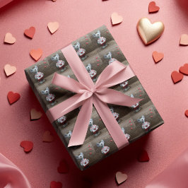 Alla hjärtans dag Mouse Red Hearts Rustic Wood Presentpapper