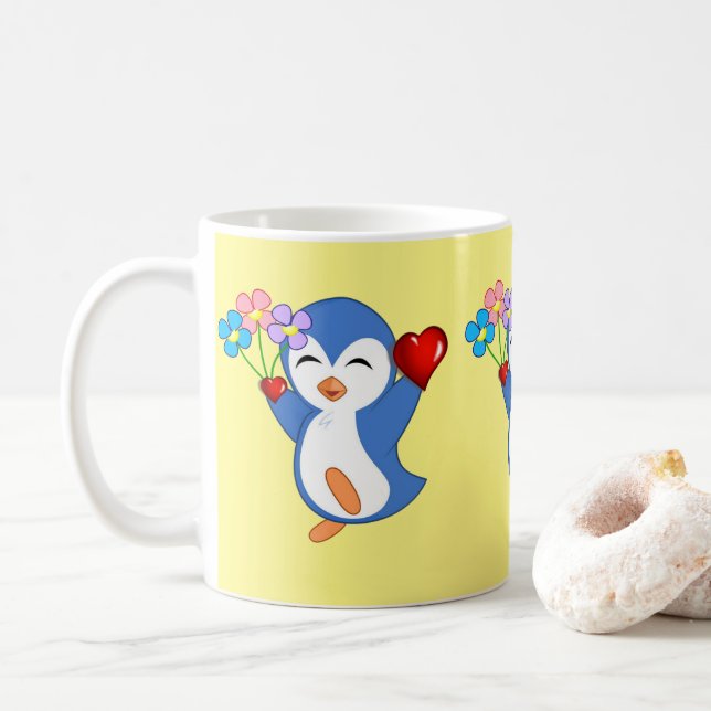 Alla hjärtans dag Mugg Penguin Hearts (Med munk)