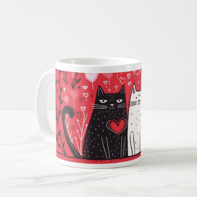 Alla hjärtans dag Mugg - svarta och vita katter (Framsida vänster)