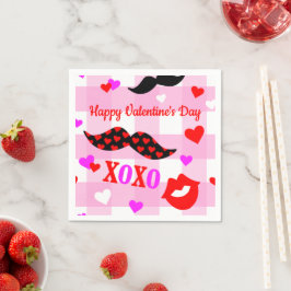 Alla hjärtans dag Mustacher Kärlek och Kisses Papp Pappersservett