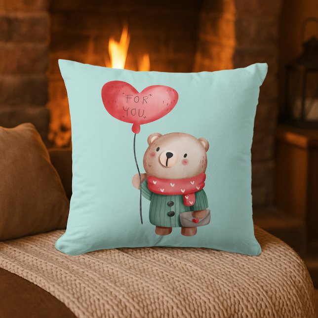 Alla hjärtans dag nalle som håller i kärlek-ballon kudde (Skapare uppladdad)