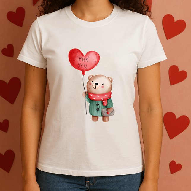 Alla hjärtans dag nalle som håller i kärlek-ballon t shirt (Skapare uppladdad)