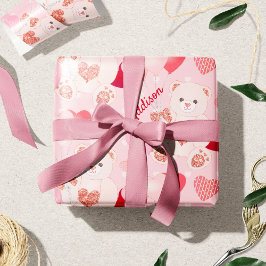 Alla hjärtans dag Nalle XOXO Heart Mönster Presentpapper