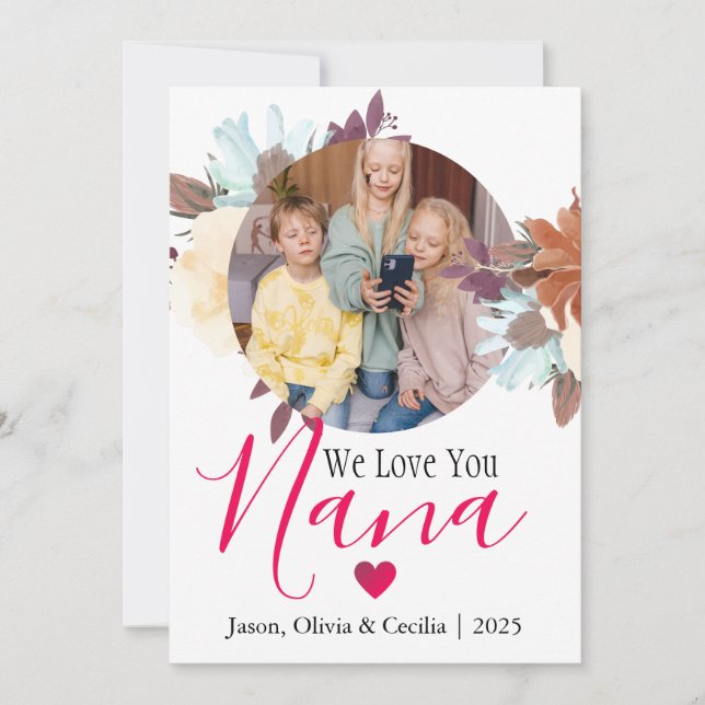 Alla hjärtans dag Nana, mormor Simple Photo Julkort (Framsida)