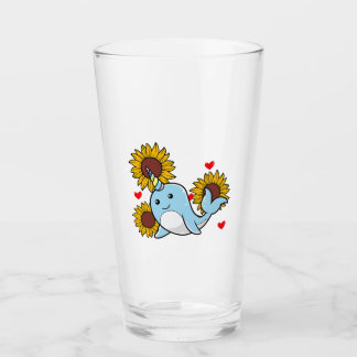 Alla hjärtans dag Narwhal med solroshjärta Glaskopp