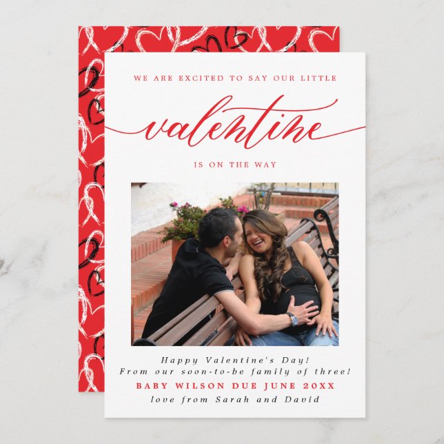 Alla hjärtans dag Nyfödd bebis Photo Gravid Meddelande (Fram/baksida)
