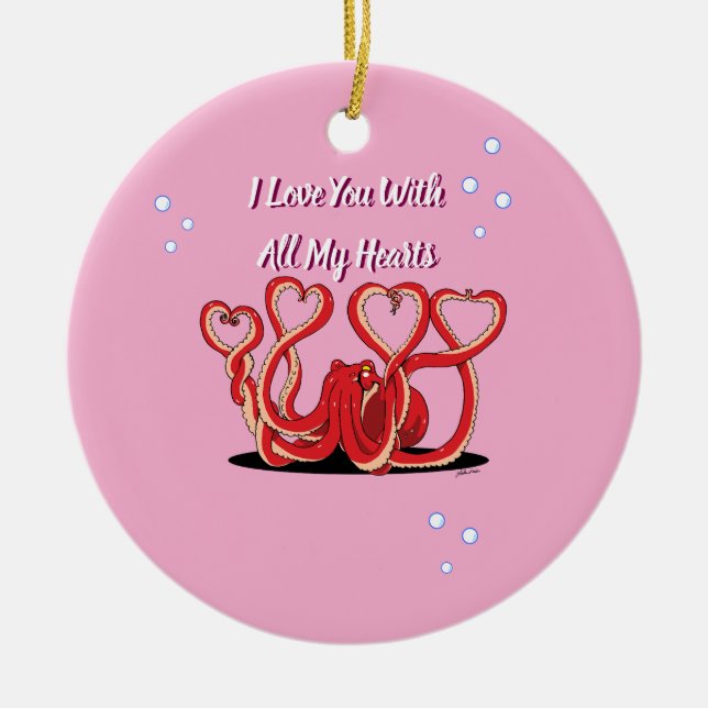 Alla hjärtans dag Octopus Hearts Julgransprydnad Keramik (Framsidan)