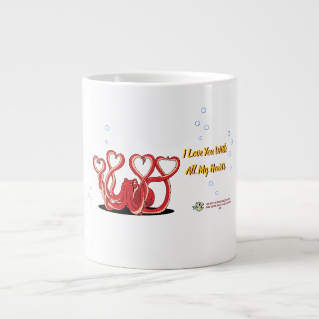 Alla hjärtans dag Octopus Hearts Jumbo Mugg (Framsidan)