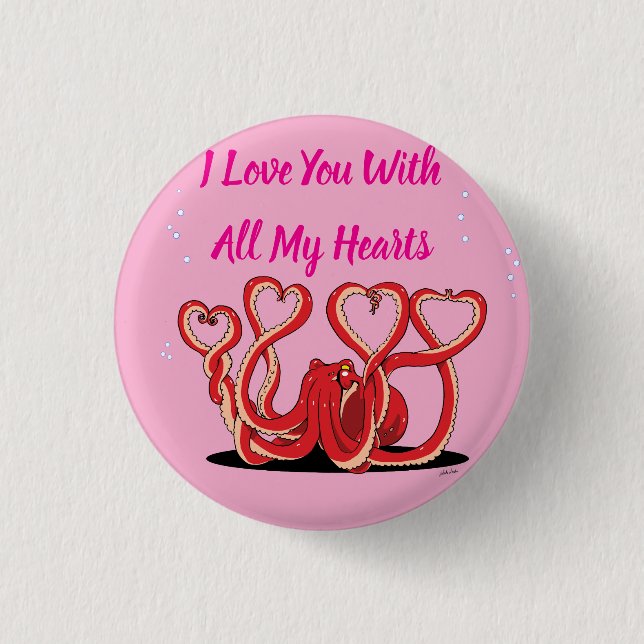Alla hjärtans dag Octopus Hearts Knapp (Framsida)