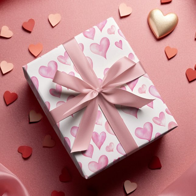 Alla hjärtans dag-papper med rosa hjärtan  presentpapper (Skapare uppladdad)