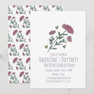 Alla hjärtans dag Party Heart Vattenfärg Blommor Inbjudningar