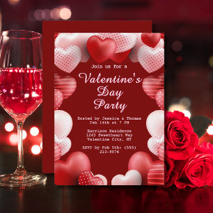 Alla hjärtans dag Party Rosa och Röda Kärlek Heart Inbjudningar