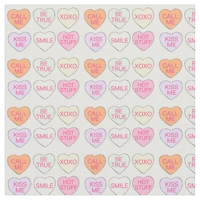 Alla hjärtans dag Pastel Candy Conversation Hearts Tyg (Närbild)