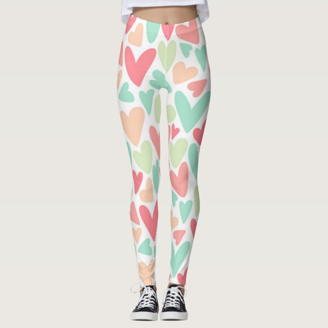 Alla hjärtans dag Pastel Hearts Leggings (Framsida)