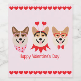 Alla hjärtans dag Pembroke Welsh Corgi Hundar Vinflaska Etikett