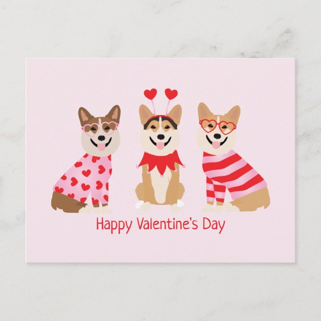 Alla hjärtans dag Pembroke Welsh Corgi Hundar Vykort (Framsida)
