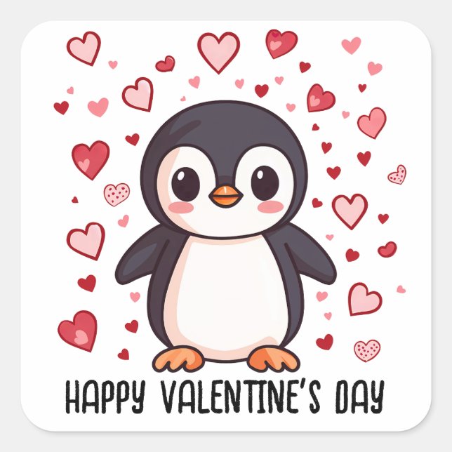 Alla hjärtans dag Penguin Fyrkantigt Klistermärke (Framsida)