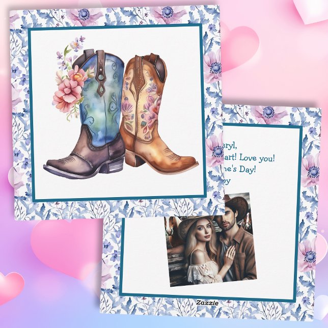 Alla hjärtans dag Personlig Foto Cowboy Boots Julkort (Skapare uppladdad)