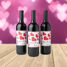 Alla hjärtans dag Personlig Namn Cute Red Hearts Vinflaska Etikett