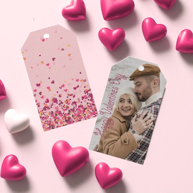 Alla hjärtans dag Personlig Photo Presentetikett (Happy Valentine Day pink Personalized Photo Gift Tags)