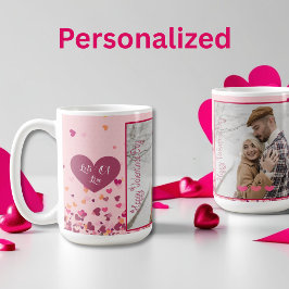 Alla hjärtans dag Personlig Photo Rosa Hearts Kaffemugg