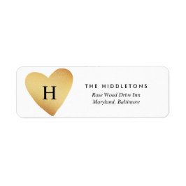 Alla hjärtans dag Photo Faux Gold Foil Heart Monog Returadress Etikett